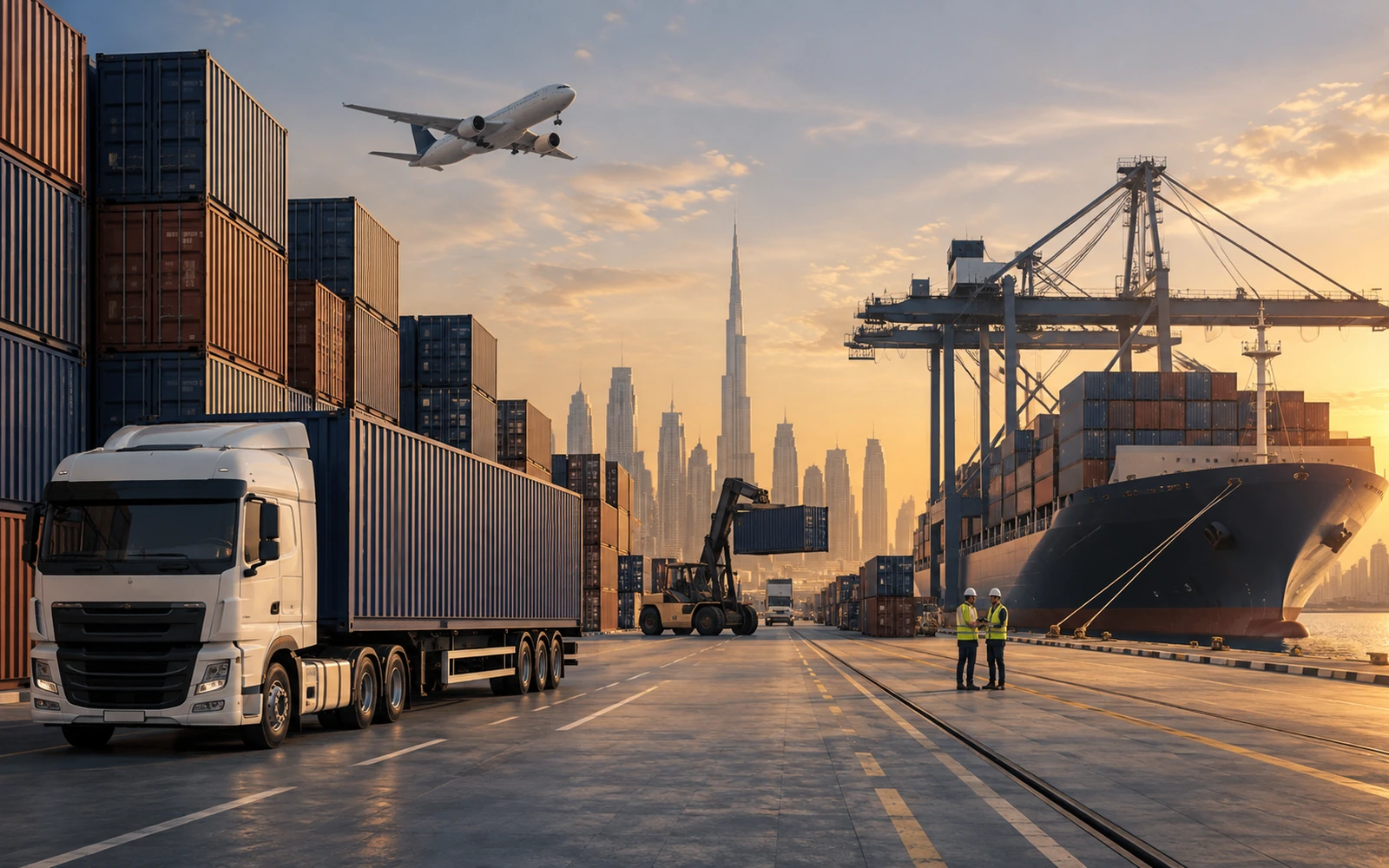 Freight and logistics operations with containers and transport