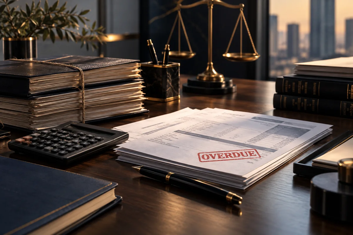 Overdue invoices and a debt-recovery file prepared for review