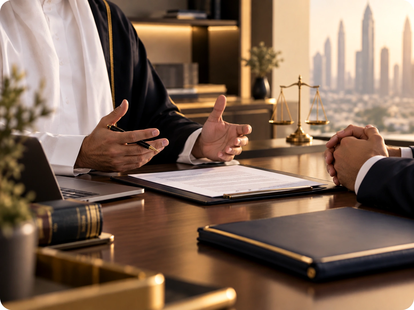 Professional legal consultation in a modern UAE office